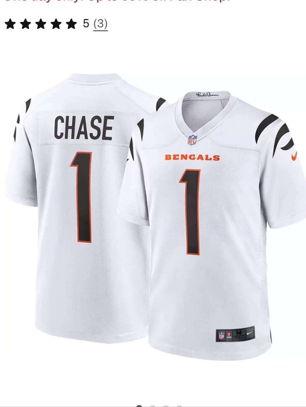 Nike Men Cincinnati Bengals JaMar Chase #1 White Game Jersey Size M-L NEW!